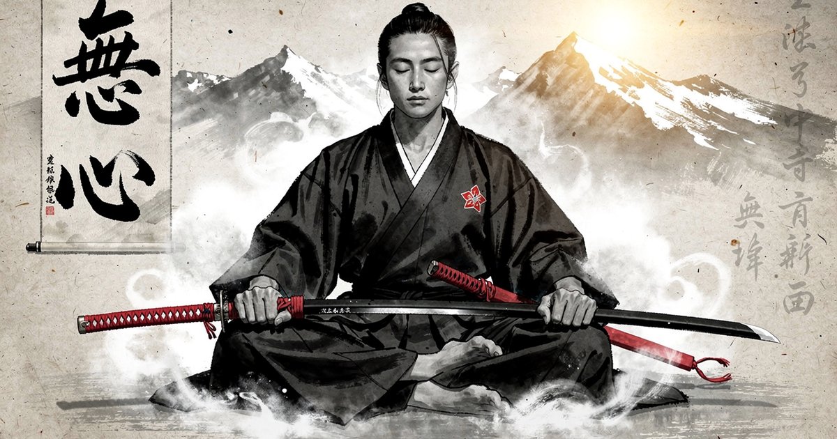 Pratiquant en méditation seiza avec katana, respiration profonde dans un dojo traditionnel