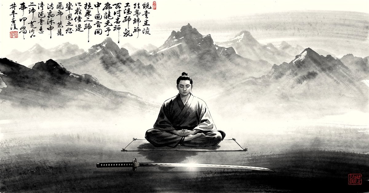 Mushin, l'esprit vide en zazen avec le sabre, méditation martiale, sumi-e