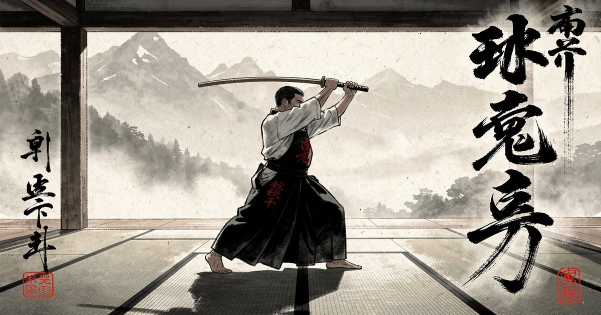 Suburi, l'entraînement de base au bokken en arts martiaux japonais, sumi-e